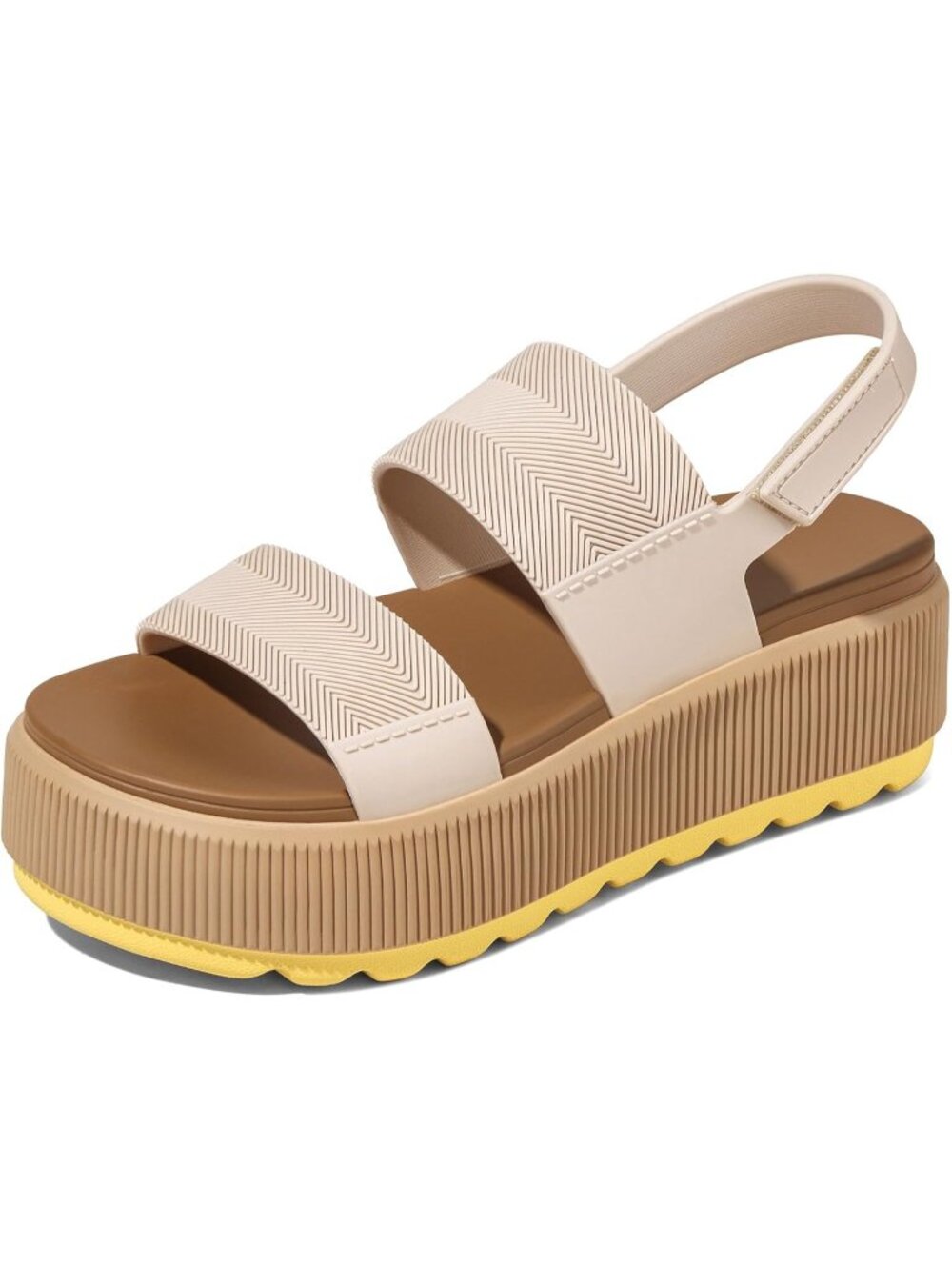 Women Apricot Yellow Sandals Chunky Wedge Lug Sole Comfortable Waterproof Shoes